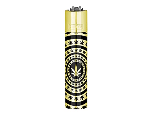 Clipper Metall Large Feuerzeug Gas - 1x Feuerzeug Edles Design inkl. Geschenk Box + DHB (Leaves Pattern Gold) von DHOBIA