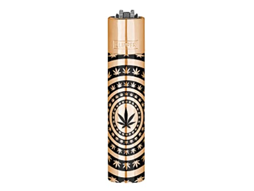 Clipper Metall Large Feuerzeug Gas - 1x Feuerzeug Edles Design inkl. Geschenk Box + DHB (Leaves Pattern Rose Gold) von DHOBIA