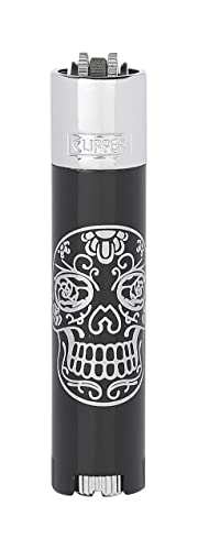 Clipper Metall Large Feuerzeug Gas - 1x Feuerzeug Edles Design inkl. Geschenk Box + DHB (Mex Skulls - Silver) von DHOBIA