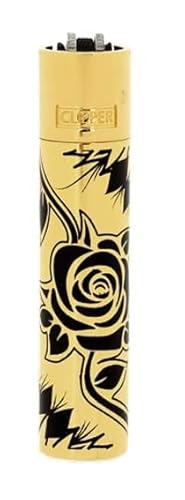 Clipper Metall Large Feuerzeug Gas - Edles Design inkl. Geschenk Box + DHB (Metallic Flowers Gold) von DHOBIA