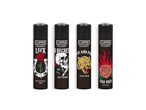 Clipper Original Classic Large Feuerzeuge Lighter Frühjahr Kollektion 2022 / 2er-8er Set+1 x DHOBIA Clipper Feuerzeug Gratis (Tattoo Sentences) von DHOBIA