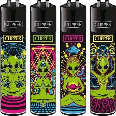 Clipper Original Classic Large Feuerzeuge Lighter Frühjahr Kollektion 2022 / 2er-8er Set+1 x DHOBIA Clipper Feuerzeug Gratis (Trippy Alien) von DHOBIA