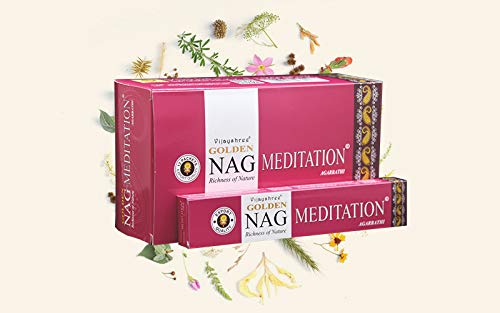 Golden Nag Verschiedene D?fte Original aus Indien Handgerollt Meditation Entspannung Aromatisch GRATIS R?ucherst?bchen Halter (Meditation, 6) von DHOBIA