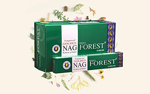 Golden Nag Verschiedene Düfte Original aus Indien Handgerollt Meditation Entspannung Aromatisch GRATIS Räucherstäbchen Halter (Forest, 12) von DHOBIA