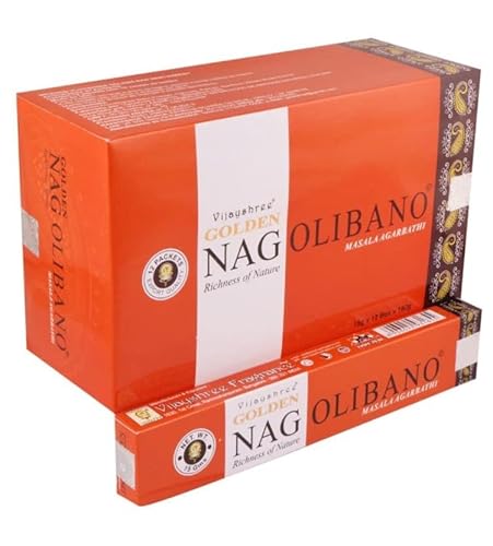 Golden Nag Verschiedene Düfte Original aus Indien Handgerollt Meditation Entspannung Aromatisch GRATIS Räucherstäbchen Halter (Olibano, 12) von DHOBIA