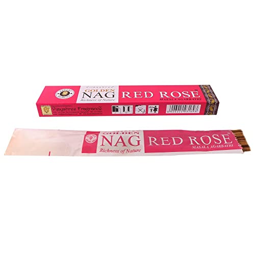 Golden Nag Verschiedene Düfte Original aus Indien Handgerollt Meditation Entspannung Aromatisch GRATIS Räucherstäbchen Halter (Red Rose, 6) von DHOBIA