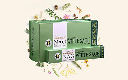 Golden Nag Verschiedene Düfte Original aus Indien Handgerollt Meditation Entspannung Aromatisch GRATIS Räucherstäbchen Halter (White Sage, 12) von DHOBIA