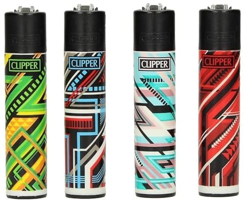 Original Clipper Classic Feuerzeuge 4er Set 2022 + 1 Clipper DHOBIA Feuerzeug GRATIS (Geometrical Lines) von DHOBIA