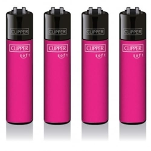 Original Clipper Feuerzeuge Einfarbig 4er Set (z.B. Soft Touch, Crystal, Metalic, solid Fluro) + 1 Clipper DHOBIA Feuerzeug GRATIS (Soft Touch Fluo Pink) von DHOBIA