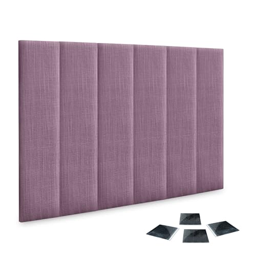 DHOME Set aus 6 Gepolsterten Naturleinen Paneelen Selbstklebendes Pack für Wände Schallabsorbierend Stoßfest Ideal für Kopfteile Dekoration Zuhause und Schlafzimmer (Lila, 60x20cm, x6) von DHOME