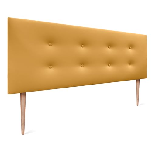 DHOME Aqualine Pro Kopfteil aus Kunstleder oder Stoff, mit 2 Knopfreihen, gepolstertes Kopfteil, luxuriöses Bett (145 x 105 cm, mit Beinen, Betten 120/135/140), Kunstleder, Senf von DHOME