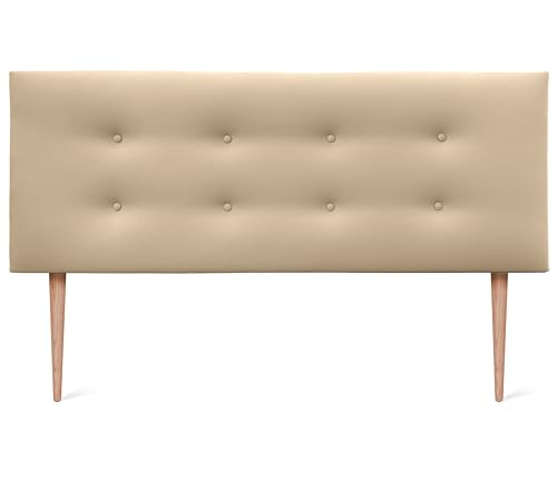 DHOME Kunstleder oder Stoff Kopfteil AQUALINE Pro mit 2 Reihen von Schaltflächen und Füßen gepolstertes Kopfteil Luxus Bett (160x105cm Mit Füßen (Betten 150/160), Kuntsleder Beige) von DHOME