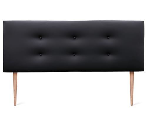 DHOME Kunstleder oder Stoff Kopfteil AQUALINE Pro mit 2 Reihen von Schaltflächen und Füßen gepolstertes Kopfteil Luxus Bett (160x105cm Mit Füßen (Betten 150/160), Kuntsleder Schwarz) von DHOME