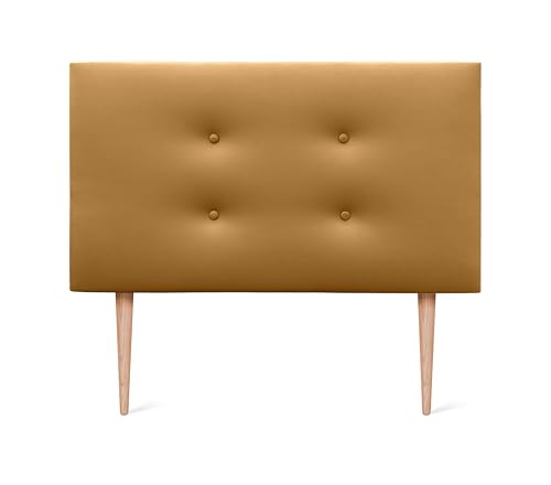 DHOME AQUALINE Pro Kopfteil aus Kunstleder oder Stoff, mit 2 Reihen von Knöpfen und Beinen, gepolsterter Kopfteil, luxuriöses Bett (105 x 105 cm, mit Beinen (Betten 80/90/105), goldenes Kunstleder von DHOME