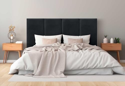 DHOME Kopfteil Gepolstert aus Glattem Samt Fleckenabweisend Vertikales Modulares Design Selbstklebend Kopfstütze für Bett und Schlafzimmer Gepolstert (Schwarz, 200cm, Höhe 80cm, x4) von DHOME