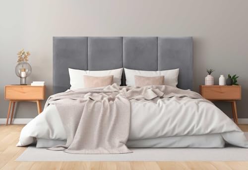 DHOME Kopfteil Gepolstert aus Glattem Samt Fleckenabweisend Vertikales Modulares Design Selbstklebend Kopfstütze für Bett und Schlafzimmer Gepolstert (Grau, 160cm, Höhe 80cm, x4) von DHOME