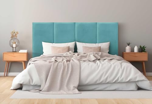 DHOME Kopfteil Gepolstert aus Glattem Samt Fleckenabweisend Vertikales Modulares Design Selbstklebend Kopfstütze für Bett und Schlafzimmer Gepolstert (Türkis, 140cm, Höhe 135cm, x3) von DHOME