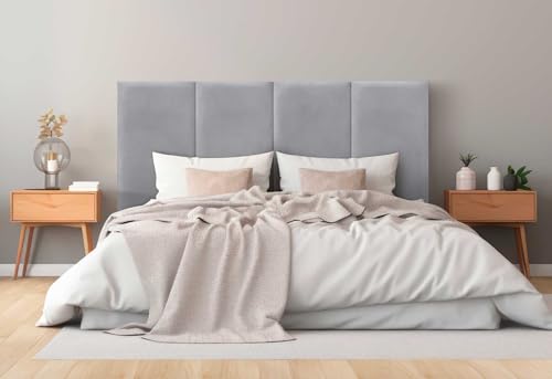 DHOME Kopfteil Gepolstert aus Glattem Samt Fleckenabweisend Vertikales Modulares Design Selbstklebend Kopfstütze für Bett und Schlafzimmer Gepolstert (Hellgrau, 190cm, Höhe 135cm, x4) von DHOME