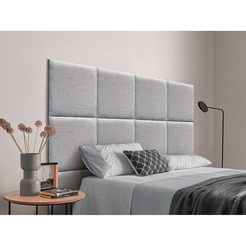 DHOME Gepolstertes Kopfteil Bestehend aus Austauschbaren Selbstklebenden Paneelen Luxury Edition Serie Luxusbett Schlafzimmer Gepolstert (Silver Grey, 80cm) von DHOME