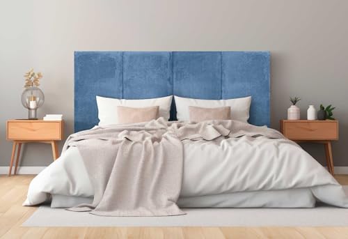 DHOME Gepolstertes Kopfteil Premium Cord Schmutzabweisend Modulares Design Vertikal Selbstklebend Bett Kopfteil Schlafzimmer gepolstertes Bettzeug (Blau, 210cm, Höhe 135cm, x5) von DHOME
