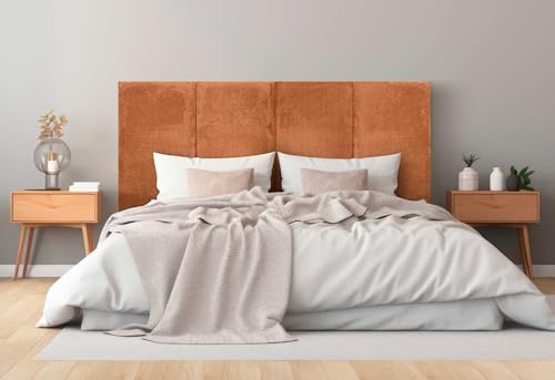 DHOME Gepolstertes Kopfteil Premium Cord Schmutzabweisend Modulares Design Vertikal Selbstklebend Bett Kopfteil Schlafzimmer gepolstertes Bettzeug (Orange, 150cm, Höhe 135cm, x3) von DHOME