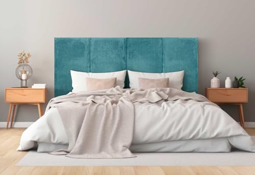 DHOME Gepolstertes Kopfteil Premium Cord Schmutzabweisend Modulares Design Vertikal Selbstklebend Bett Kopfteil Schlafzimmer gepolstertes Bettzeug (Türkis, 145cm, Höhe 135cm, x3) von DHOME