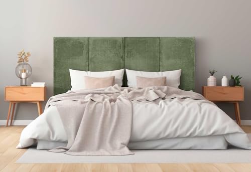 DHOME Gepolstertes Kopfteil Premium Cord Schmutzabweisend Modulares Design Vertikal Selbstklebend Bett Kopfteil Schlafzimmer gepolstertes Bettzeug (Verde Selva, 100cm, Höhe 135cm, x3) von DHOME
