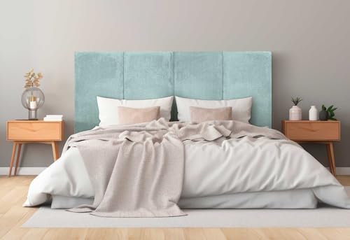 DHOME Gepolstertes Kopfteil Premium Cord Schmutzabweisend Modulares Design Vertikal Selbstklebend Bett Kopfteil Schlafzimmer gepolstertes Bettzeug (Wassergrün, 110cm, Höhe 80cm, x3) von DHOME