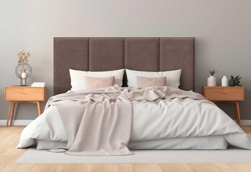 DHOME Gepolstertes Kopfteil aus Aqualine Premiumstoff Fleckenabweisend Vertikales modulares Design Selbstklebend Bettkopfteil für Schlafzimmer Gepolstert (Braun, 80cm, Höhe 80 cm, x2) von DHOME