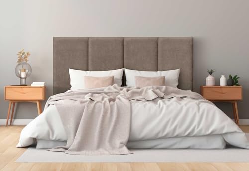 DHOME Gepolstertes Kopfteil aus Aqualine Premiumstoff Fleckenabweisend Vertikales modulares Design Selbstklebend Bettkopfteil für Schlafzimmer Gepolstert (Erdfarbe, 95cm, Höhe 135 cm, x2) von DHOME