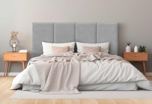 DHOME Gepolstertes Kopfteil aus Aqualine Premiumstoff Fleckenabweisend Vertikales modulares Design Selbstklebend Bettkopfteil für Schlafzimmer Gepolstert (Grau, 145cm, Höhe 135 cm, x3) von DHOME