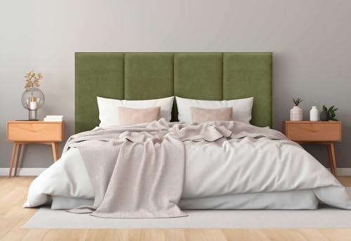 DHOME Gepolstertes Kopfteil aus Aqualine Premiumstoff Fleckenabweisend Vertikales modulares Design Selbstklebend Bettkopfteil für Schlafzimmer Gepolstert (Grün, 80cm, Höhe 135 cm, x2) von DHOME