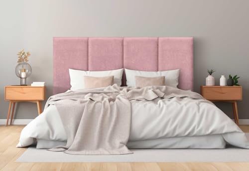 DHOME Gepolstertes Kopfteil aus Aqualine Premiumstoff Fleckenabweisend Vertikales modulares Design Selbstklebend Bettkopfteil für Schlafzimmer Gepolstert (Rosa, 145cm, Höhe 80 cm, x3) von DHOME