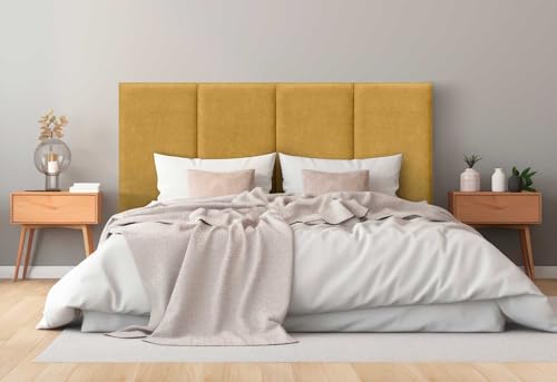 DHOME Gepolstertes Kopfteil aus Aqualine Premiumstoff Fleckenabweisend Vertikales modulares Design Selbstklebend Bettkopfteil für Schlafzimmer Gepolstert (Senfgelb, 210cm, Höhe 135 cm, x5) von DHOME
