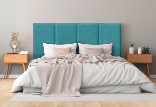DHOME Gepolstertes Kopfteil aus Aqualine Premiumstoff Fleckenabweisend Vertikales modulares Design Selbstklebend Bettkopfteil für Schlafzimmer Gepolstert (Türkis, 95cm, Höhe 135 cm, x2) von DHOME