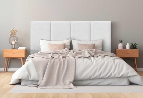 DHOME Gepolstertes Kopfteil aus Aqualine Premiumstoff Fleckenabweisend Vertikales modulares Design Selbstklebend Bettkopfteil für Schlafzimmer Gepolstert (Weiß, 220cm, Höhe 135 cm, x5) von DHOME