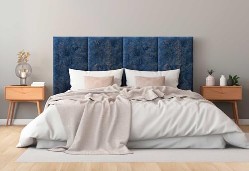 DHOME Gepolstertes Kopfteil aus Luxury Stoff Fleckenabweisend Vertikales Modulares Design Selbst (Luxurious Blue, 145cm, Höhe 80cm, x3) von DHOME