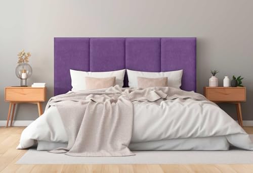DHOME Gepolstertes Kopfteil aus Aqualine Premiumstoff Fleckenabweisend Vertikales modulares Design Selbstklebend Bettkopfteil für Schlafzimmer Gepolstert (Lila, 190cm, Höhe 135 cm, x4) von DHOME