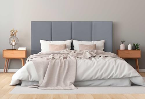 DHOME Gepolstertes Kopfteil aus Premium Kunstleder Fleckenabweisend Vertikales modulares Design Selbstklebend Bettkopfteil für Schlafzimmer Gepolstert (Grau, 110cm, Höhe 135cm, x3) von DHOME