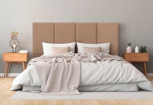 DHOME Gepolstertes Kopfteil aus Premium Kunstleder Fleckenabweisend Vertikales modulares Design Selbstklebend Bettkopfteil für Schlafzimmer Gepolstert (Hellbraun, 95cm, Höhe 80cm, x2) von DHOME