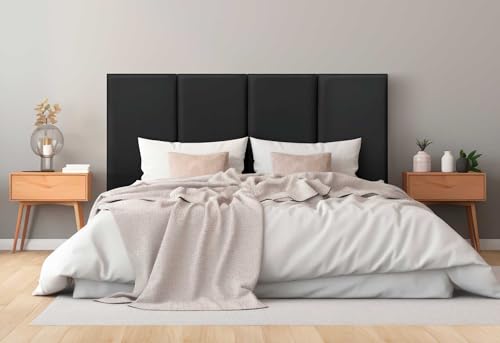 DHOME Gepolstertes Kopfteil aus Premium Kunstleder Fleckenabweisend Vertikales modulares Design Selbstklebend Bettkopfteil für Schlafzimmer Gepolstert (Schwarz, 180cm, Höhe 80cm, x4) von DHOME