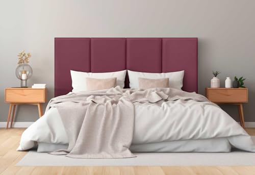 DHOME Gepolstertes Kopfteil aus Premium Kunstleder Fleckenabweisend Vertikales modulares Design Selbstklebend Bettkopfteil für Schlafzimmer Gepolstert (Weinrot, 200cm, Höhe 135cm, x4) von DHOME