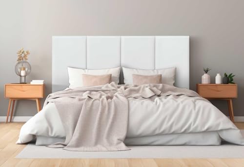 DHOME Gepolstertes Kopfteil aus Premium Kunstleder Fleckenabweisend Vertikales modulares Design Selbstklebend Bettkopfteil für Schlafzimmer Gepolstert (Weiß, 210cm, Höhe 80cm, x5) von DHOME