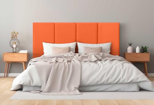 DHOME Gepolstertes Kopfteil aus Premium Kunstleder Fleckenabweisend Vertikales modulares Design Selbstklebend Bettkopfteil für Schlafzimmer Gepolstert (Orange, 200cm, Höhe 135cm, x4) von DHOME