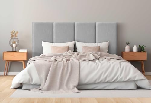 DHOME Gepolstertes Kopfteil Leinen Natürliches Glattes Fleckenbeständiges Modulares Design Vertikales Selbstklebendes Bett Kopfteil Schlafzimmer Polsterung (Hellgrau, 100cm, Höhe 80cm, x3) von DHOME