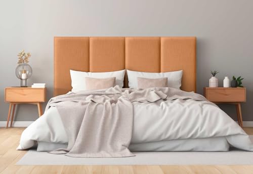 DHOME Gepolstertes Kopfteil Leinen Natürliches Glattes Fleckenbeständiges Modulares Design Vertikales Selbstklebendes Bett Kopfteil Schlafzimmer Polsterung (Orange, 220cm, Höhe 135cm, x5) von DHOME
