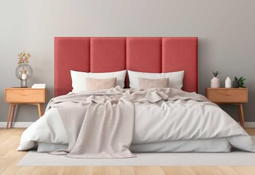 DHOME Gepolstertes Kopfteil Leinen Natürliches Glattes Fleckenbeständiges Modulares Design Vertikales Selbstklebendes Bett Kopfteil Schlafzimmer Polsterung (Rot, 240cm, Höhe 135cm, x5) von DHOME