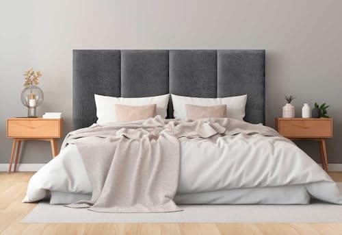 DHOME Gepolstertes Kopfteil aus Glatter Öko Wolle Fleckenabweisend mit Vertikalem Modularem Design und Selbstklebung Kopfstütze für Bett und Schlafzimmer Gepolstert (Dunkelgrau, 160cm, Höhe 80cm, x4) von DHOME