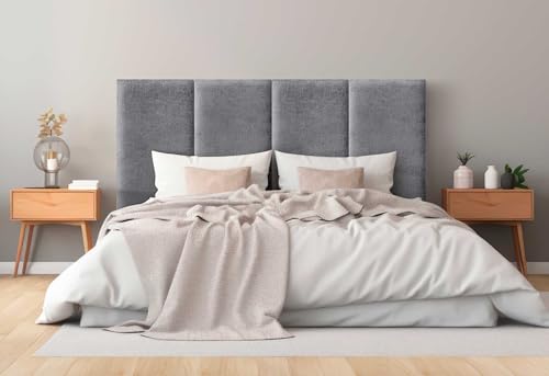 DHOME Gepolstertes Kopfteil aus Glatter Öko Wolle Fleckenabweisend mit Vertikalem Modularem Design und Selbstklebung Kopfstütze für Bett und Schlafzimmer Gepolstert (Grau, 200cm, Höhe 80cm, x4) von DHOME