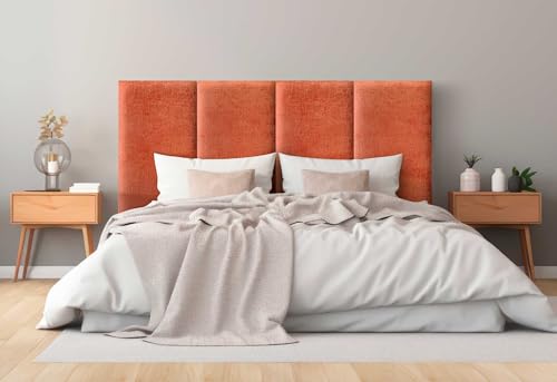 DHOME Gepolstertes Kopfteil aus Glatter Öko Wolle Fleckenabweisend mit Vertikalem Modularem Design und Selbstklebung Kopfstütze für Bett und Schlafzimmer Gepolstert (Orange, 200cm, Höhe 135cm, x4) von DHOME